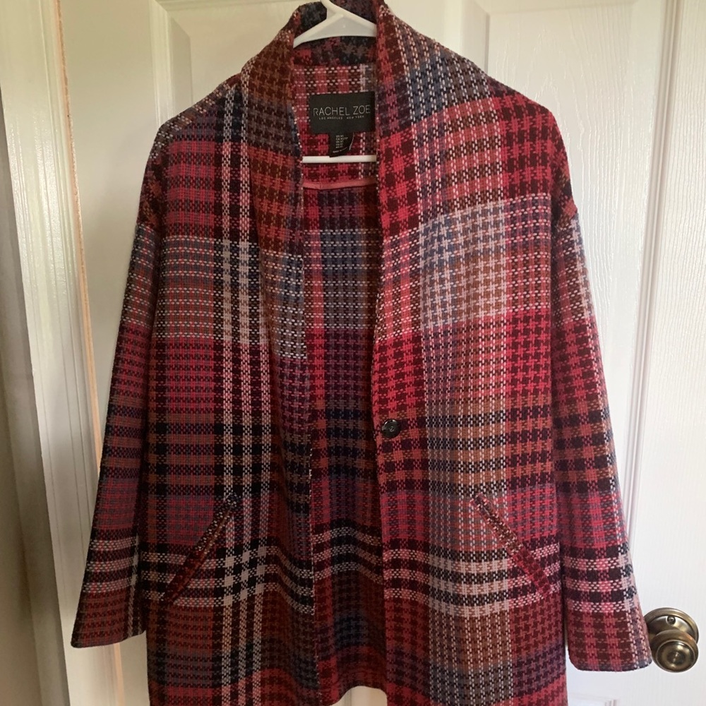 Rachel Zoe plaid pink coat